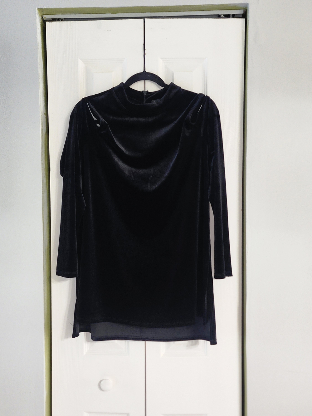 Halogen Black Velvet Dress with High Neck- Cold Shoulder Goth Minimalist